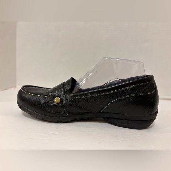 Skechers black leather relaxed fit memory foam slip-on loafers shoes size 8 - Picture 2 of 10